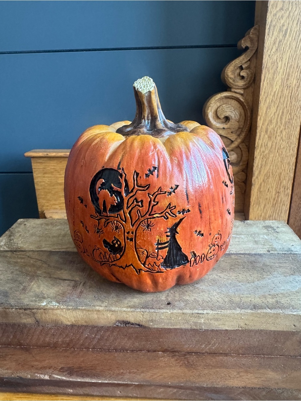 tii Collections Vintage 90’s Resin Orange Halloween Pumpkin Decor Witch Cat Bat